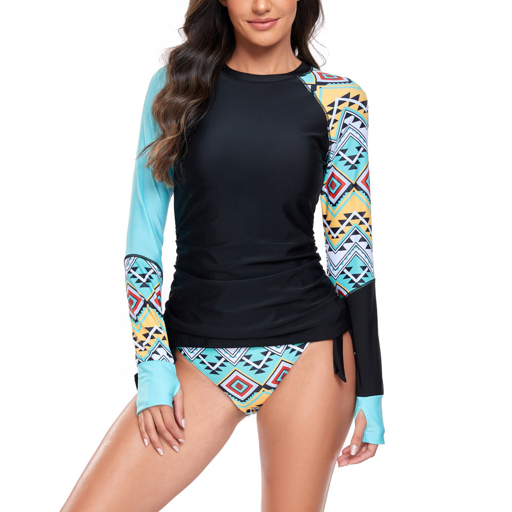 Damen Langarm Zip-Up Rash Guard Schwimmsatz Drune