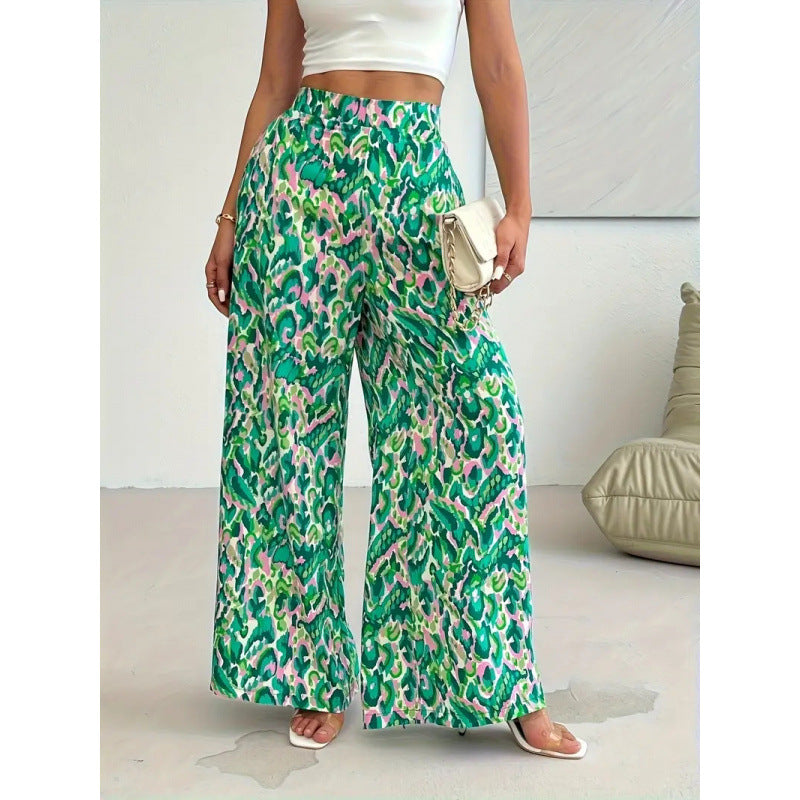 Damen Weite Palazzo-Hosen mit farbenfrohem Muster und hohem Taillenbund Drune
