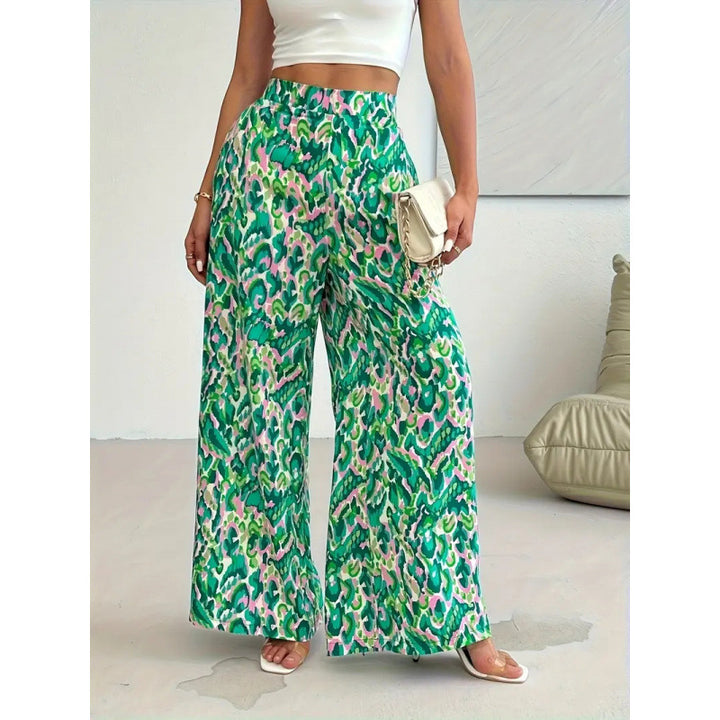 Damen Weite Palazzo-Hosen mit farbenfrohem Muster und hohem Taillenbund Drune