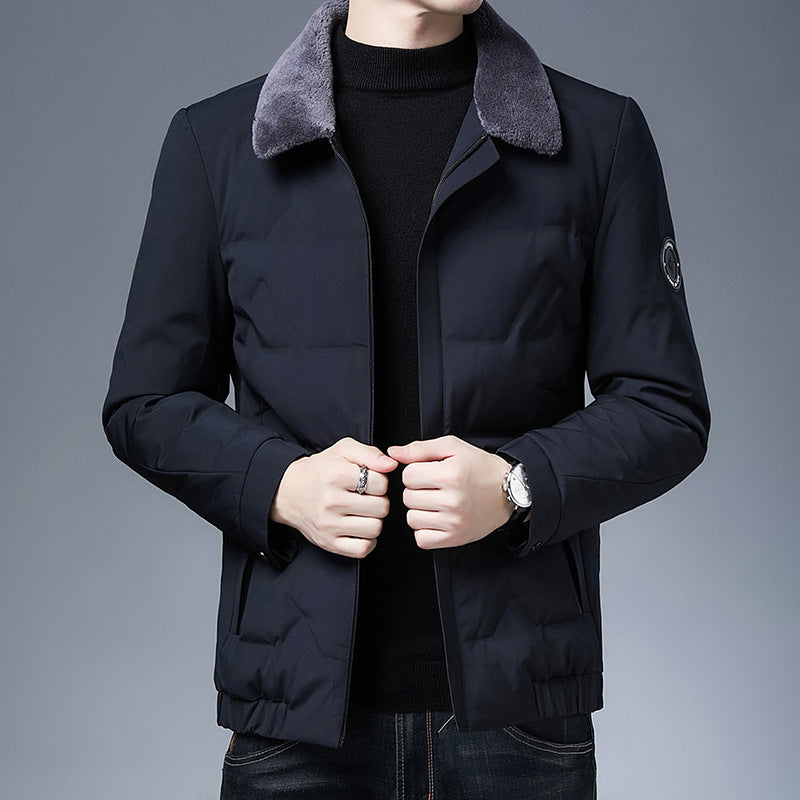 Drune | Daunenjacke Slim Fit Kurze Länge Abnehmbarer Pelzkragen Isolierendes Material