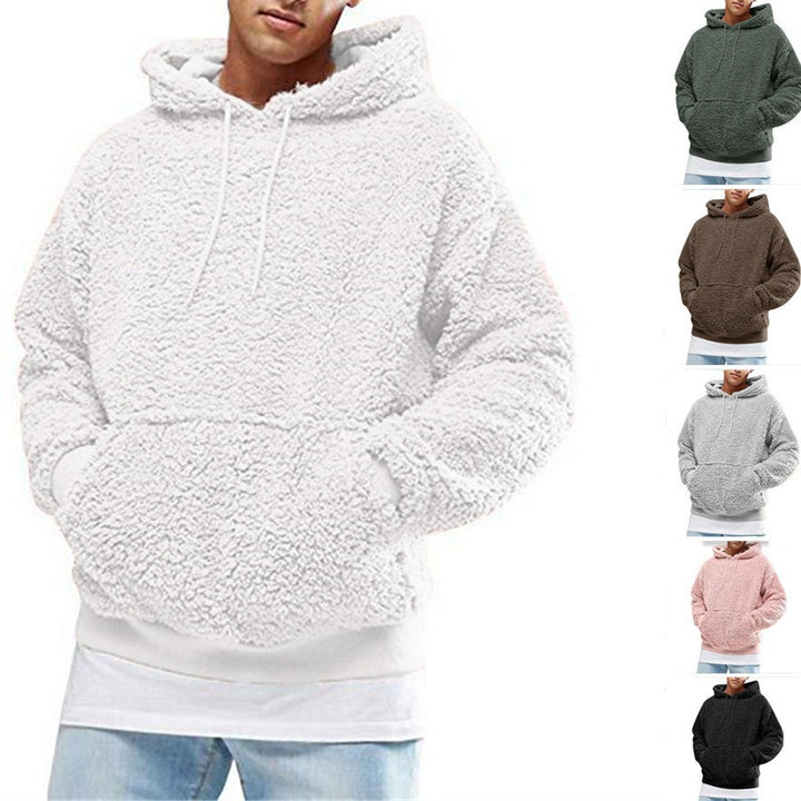 Herren Lässiger Teddy-Fleece Hoodie mit praktischen Kängurutaschen und verstellbarem Kordelzug Drune