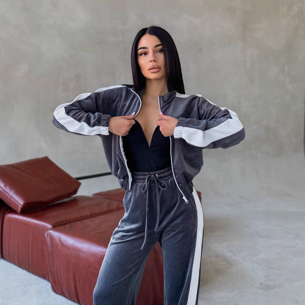 Damen sportliches Fleece-Anzug-Set mit elastischen Einsätzen Drune