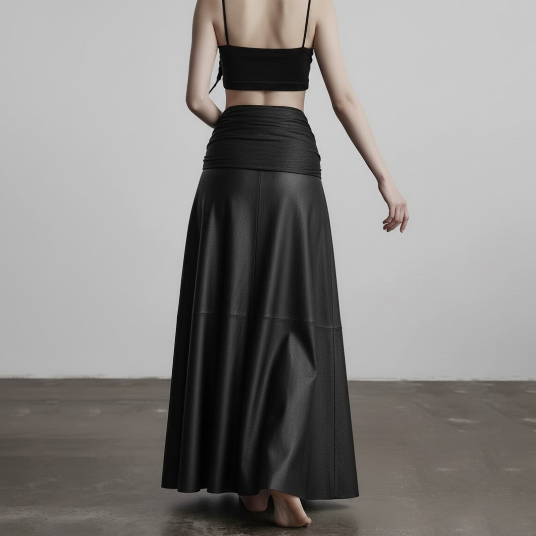 Damen eleganter Satin-Abendrock mit raffinierten Rüschen und Spitzenakzenten Drune