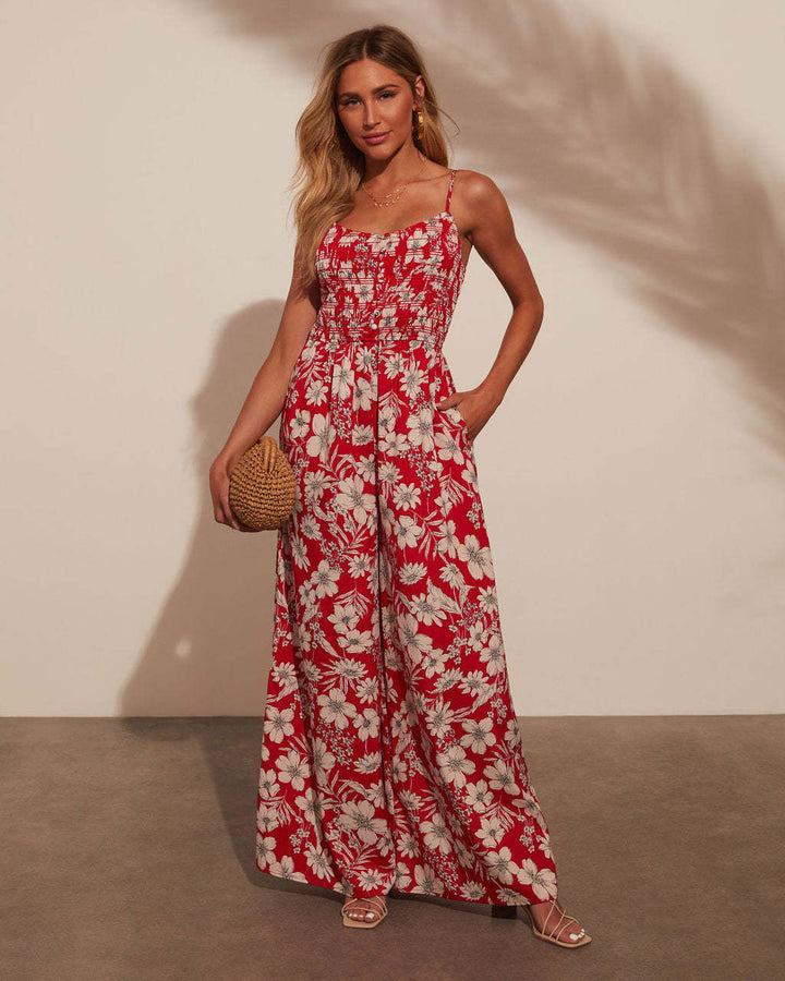 Damen Maxikleid mit floralem Design und elastischer Taille Drune