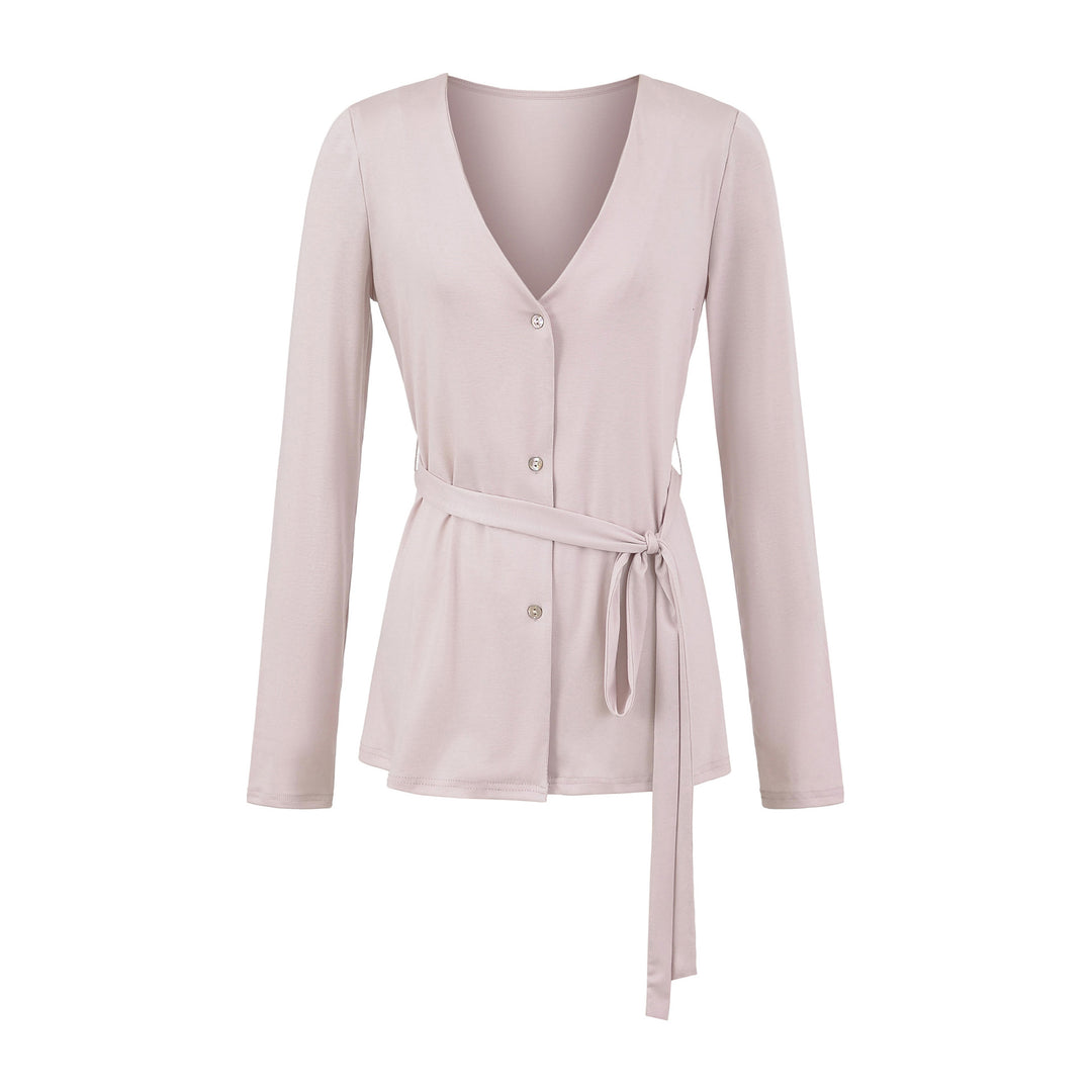 Damen elegante Strickjacke mit Taillengürtel und stilvollen Knopfdetails Drune