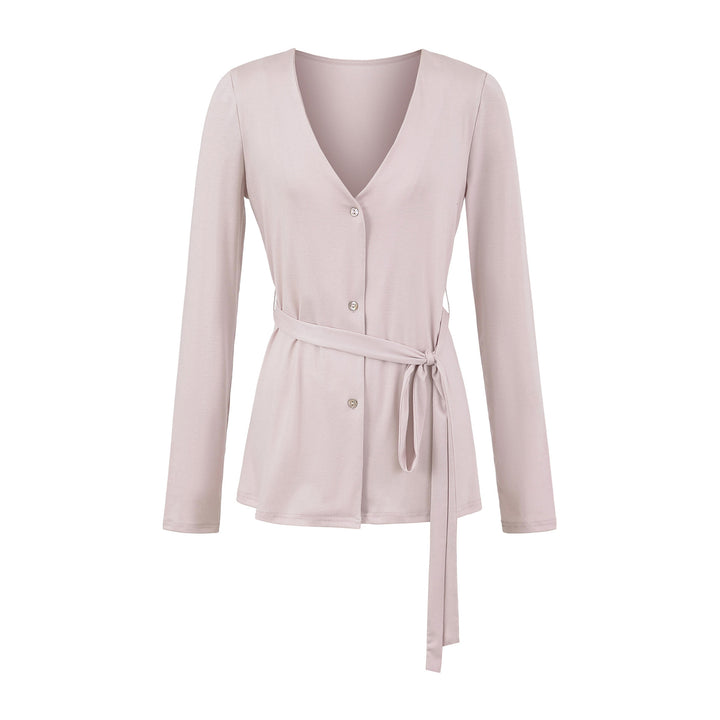 Damen elegante Strickjacke mit Taillengürtel und stilvollen Knopfdetails Drune