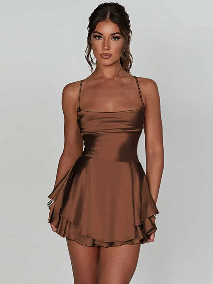 Damen Charmantes Minikleid mit Schichten und Spaghettiträgern Drune