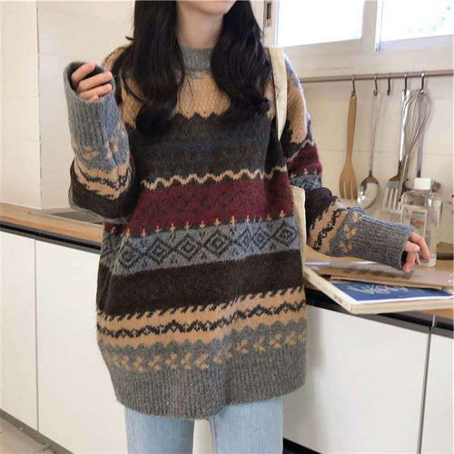 Damen Großer Oversized Pullover mit grafischem Muster Drune