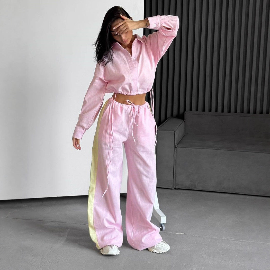 Damen Lässiges Hemd und weite Hose Set Drune