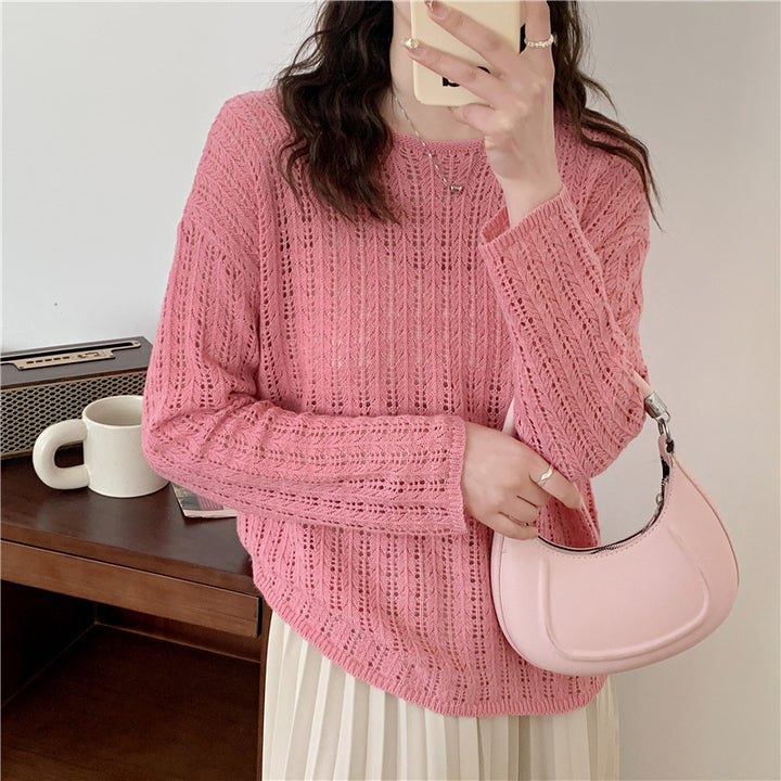 Damen luftiger Strickpullover mit raffiniertem Netzdesign Drune
