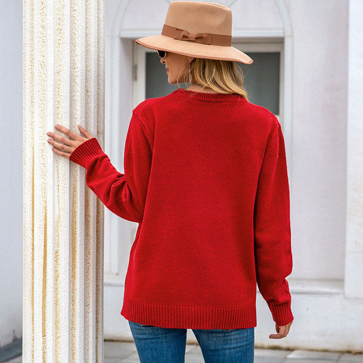 Damen Weihnachtspullover mit festlichem Rentier-Design und Knopfdetails Drune