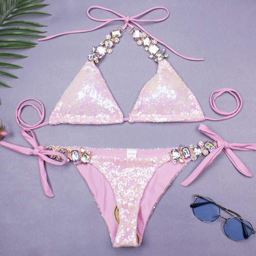 Damen Glitzernder Triangel-Bikini mit modischen Akzenten Drune