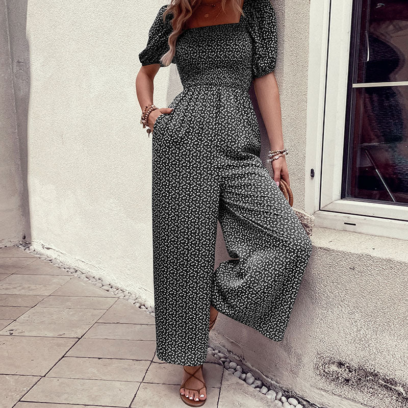 Damen lässiger Jumpsuit mit elastischem Bund und modischem Puffärmel-Design Drune