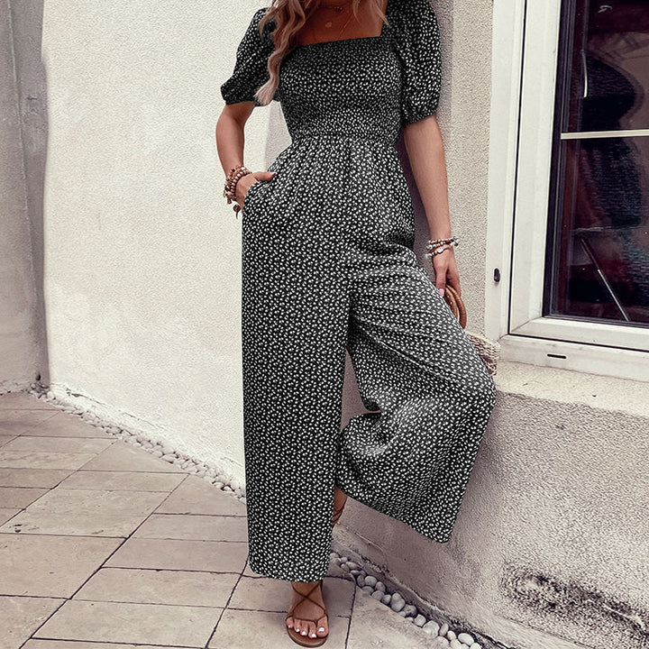 Damen lässiger Jumpsuit mit elastischem Bund und modischem Puffärmel-Design Drune