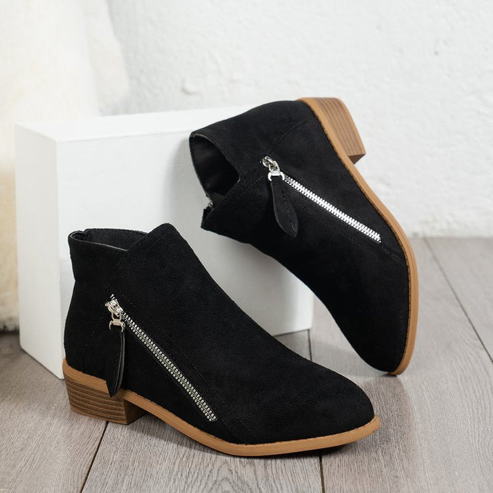Damen Stiefel mit seitlichem Reißverschluss und elegantem Samtoberfläche Drune