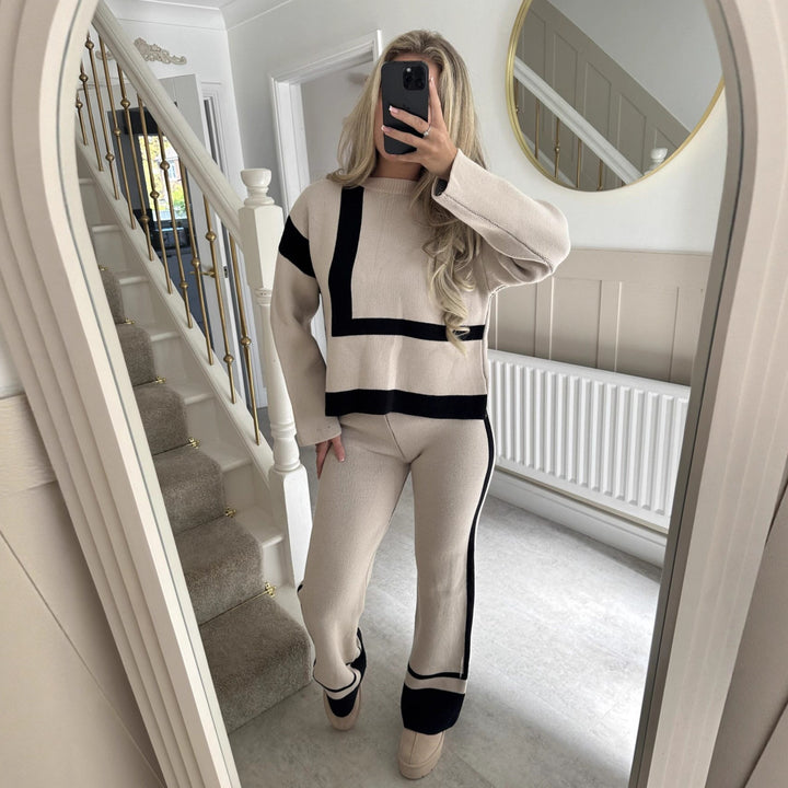 Damen gemusterter Strickanzug mit weitem Schnitt und modischem Futter Drune