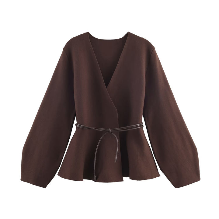 Damen Wickeljacke mit Taillengürtel und weiten Ärmeln Drune