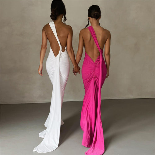 Damen Elegantes bodenlanges One-Shoulder Kleid Drune