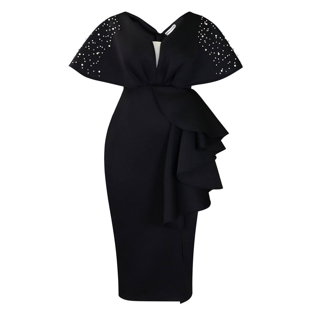 Damen Maxikleid mit glamourösem Volant und funkelnden Akzenten Drune