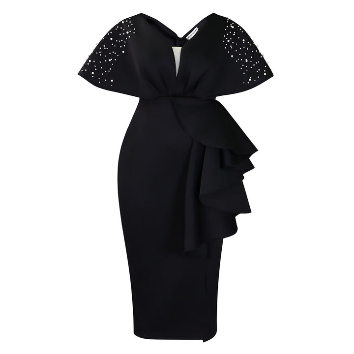 Damen Maxikleid mit glamourösem Volant und funkelnden Akzenten Drune