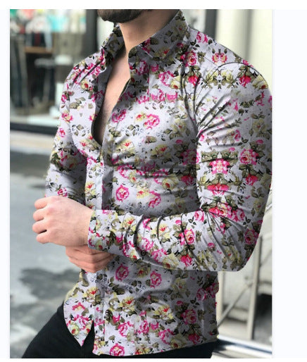 Herren nan figurbetontes Langarmhemd mit feinem Ornamentmuster und stretch Baumwollmischung Drune