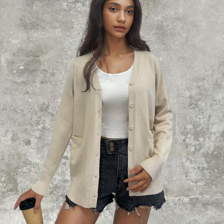 Damen weiche Strickjacke mit Taschen Drune