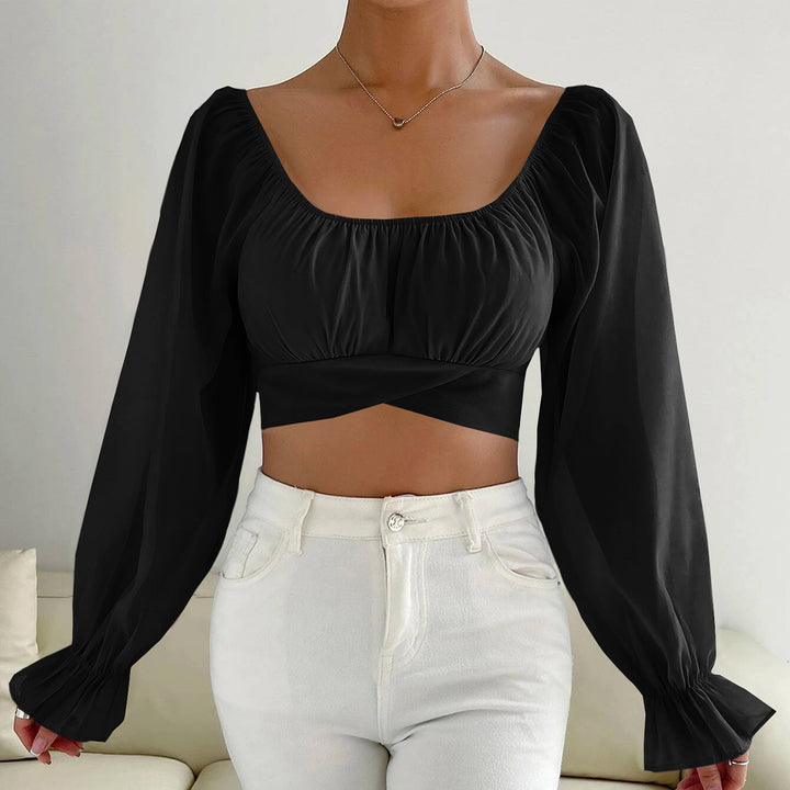 Damen Cropped Bluse mit Puffärmeln und raffiniertem Schnitt Drune