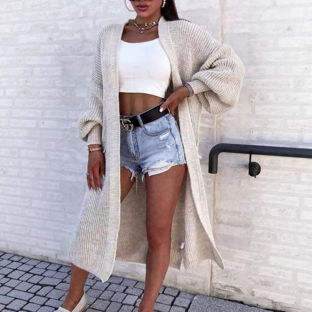 Damen Langer Strickmantel mit weiten Ärmeln und Taschen Drune