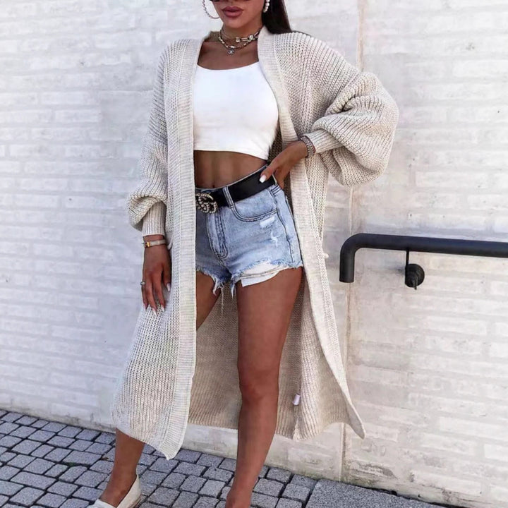 Damen Langer Strickmantel mit weiten Ärmeln und Taschen Drune