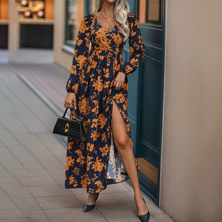 Damen Maxikleid mit seitlichem Schlitz und floralem Design Drune