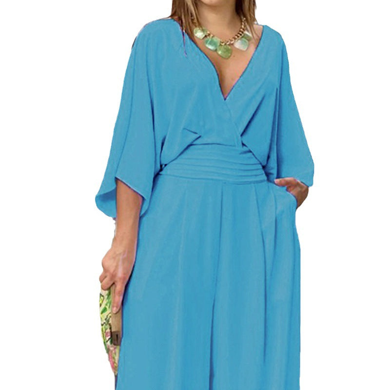 Damen Jumpsuit mit weitem Bein und elegantem Wickeloberteil Drune
