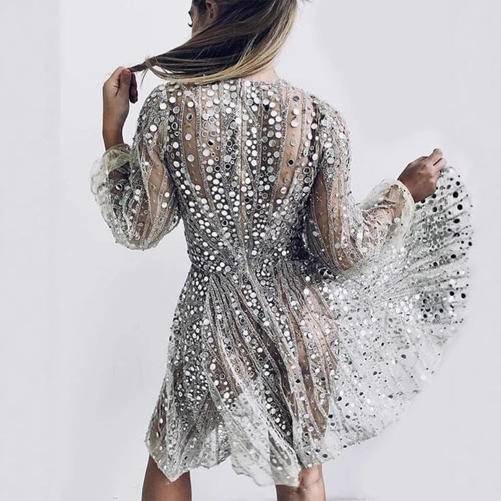 Damen Festliches Cocktailkleid mit Pailletten Drune
