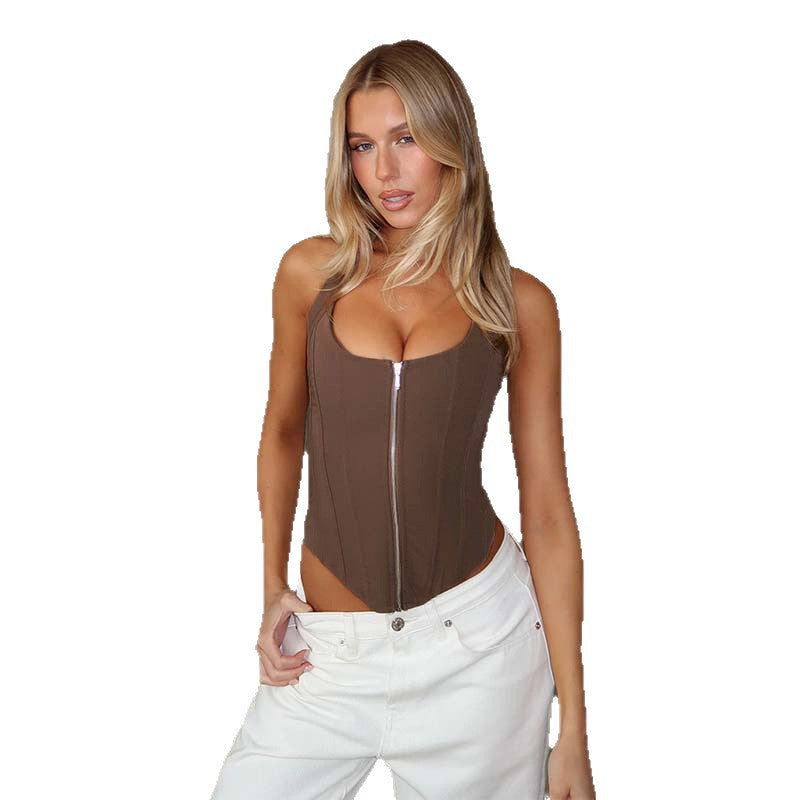 Damen Crop Top mit Reißverschluss Drune