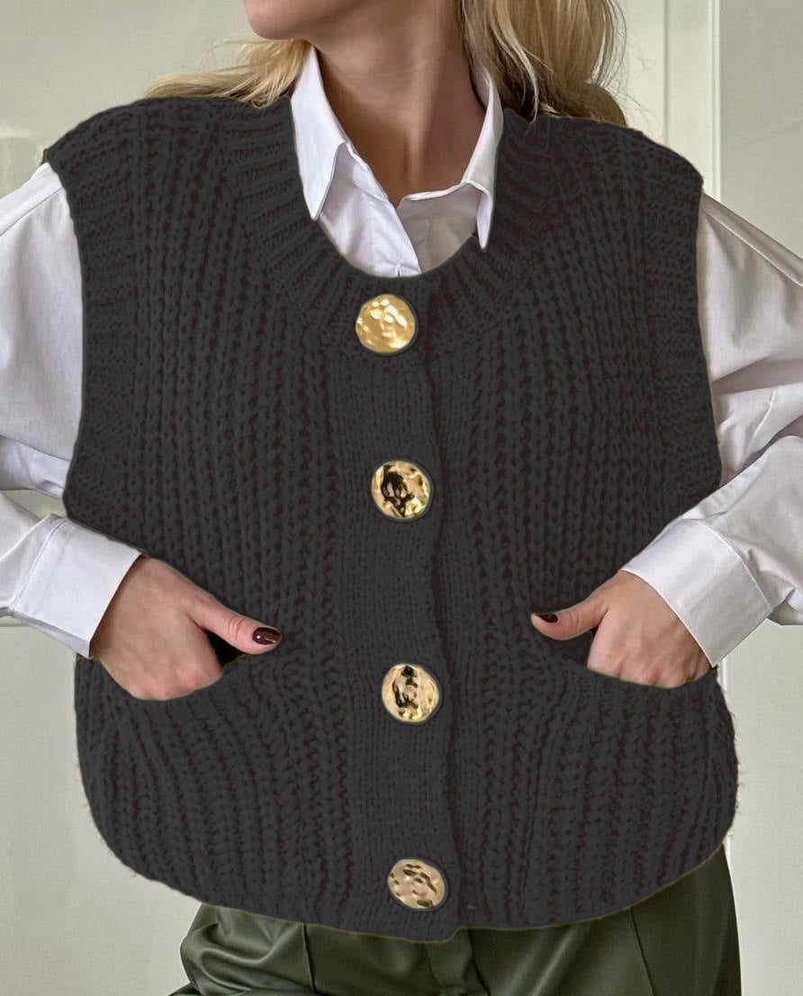Damen Strickweste mit Knopfdetaillierung und praktischen Taschen Drune