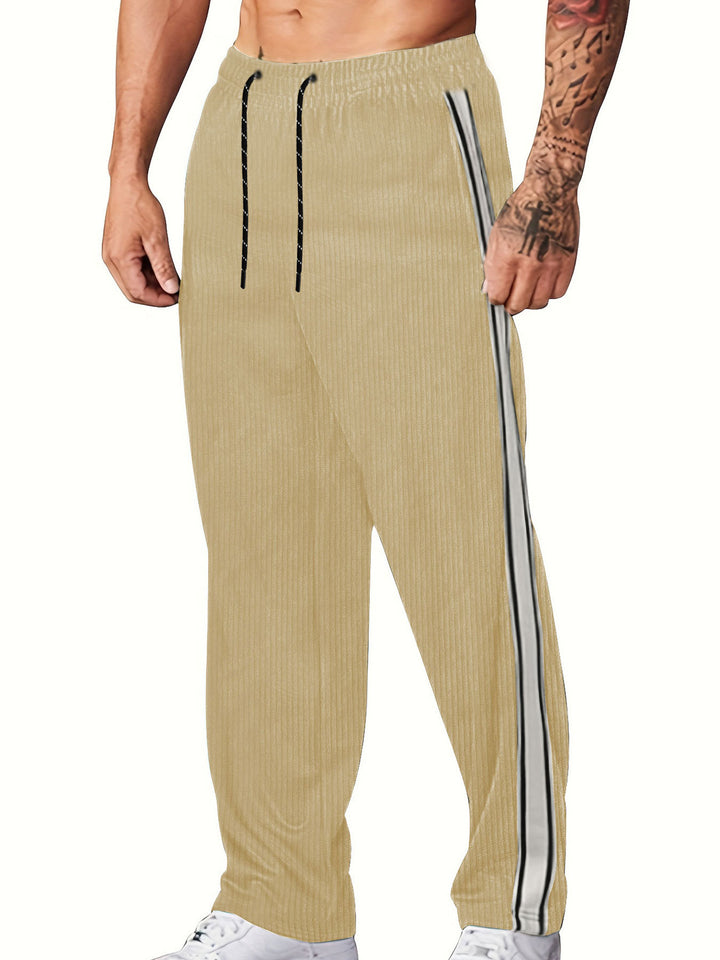 Herren nan gerippte Relax-Jogginghose mit weitem Bein, seitlicher Paspel und elastischem Kordelbund Drune