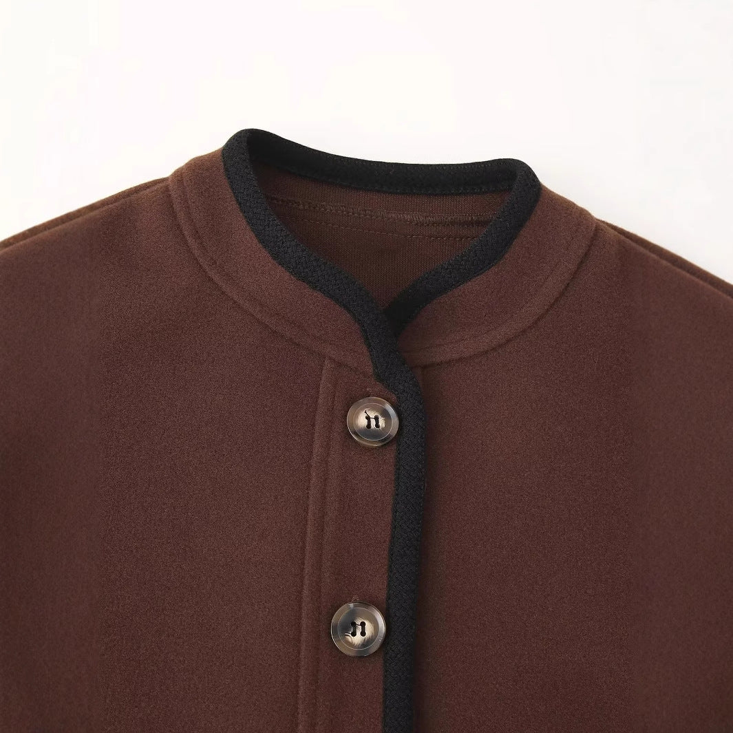 Damen elegante Übergangsjacke mit kontrastierenden Kanten Drune