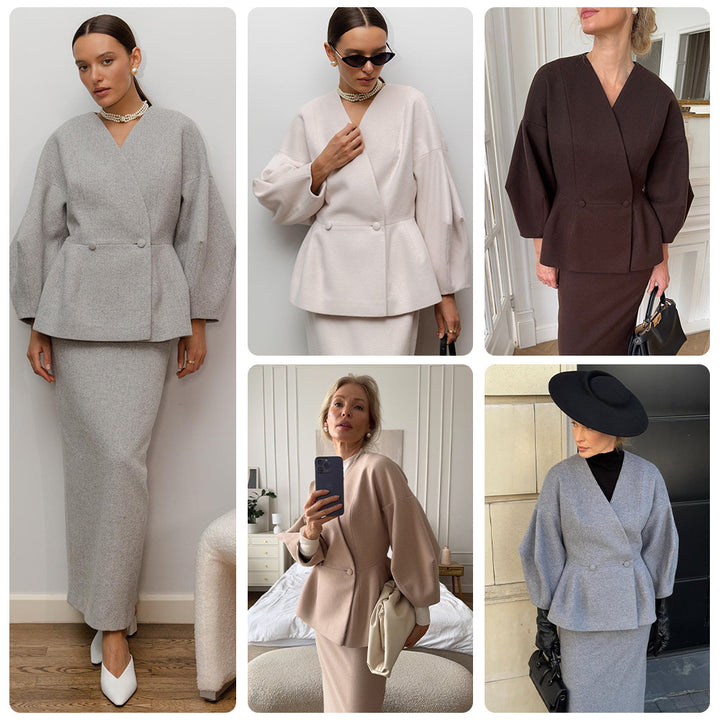 Damen Elegantes Bleistiftkleid mit schickem Blazer-Oberteil und Puffärmeln Drune