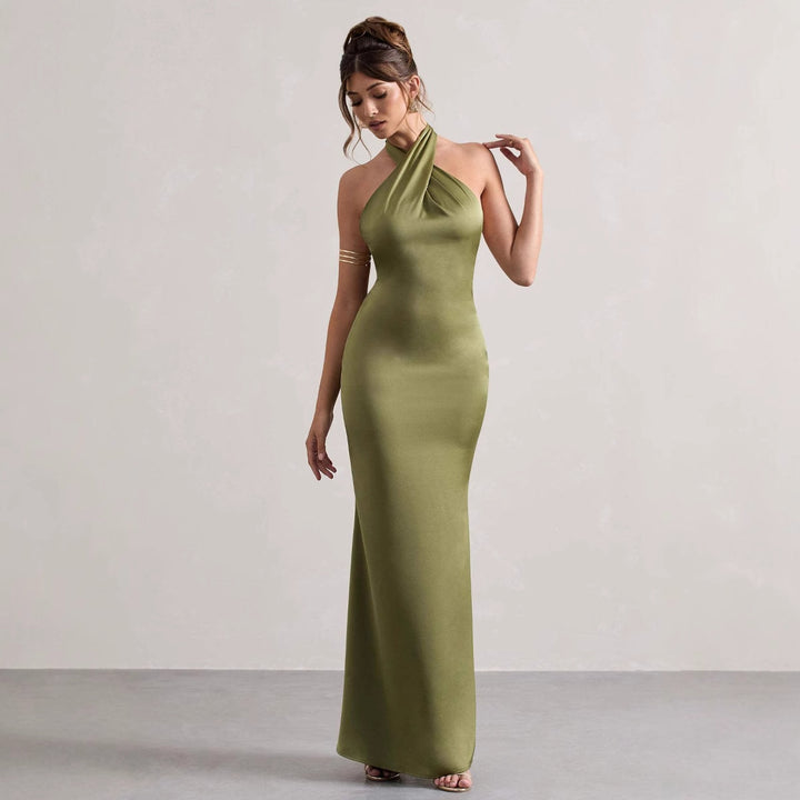 Damen Elegantes Abendkleid mit schmalem Schnitt und Nackenband Drune