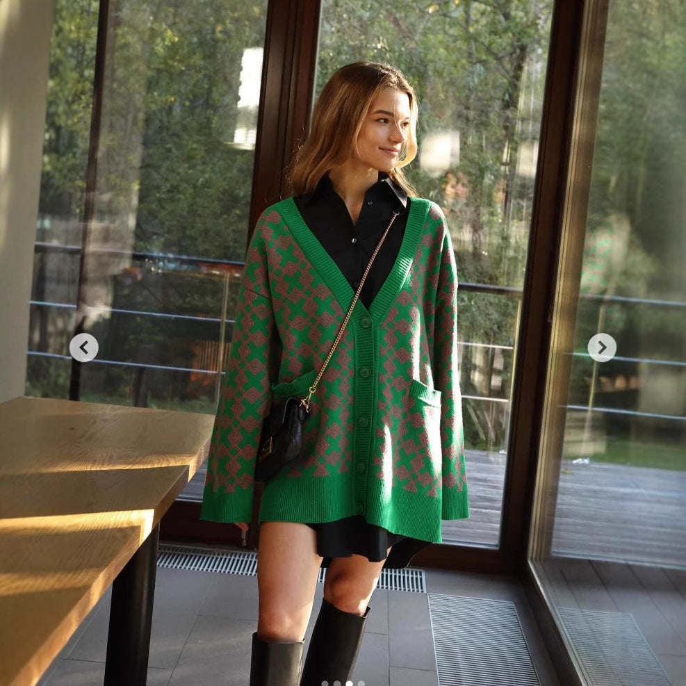 Damen Gemusterte Strickjacke mit eleganten Taschen Drune