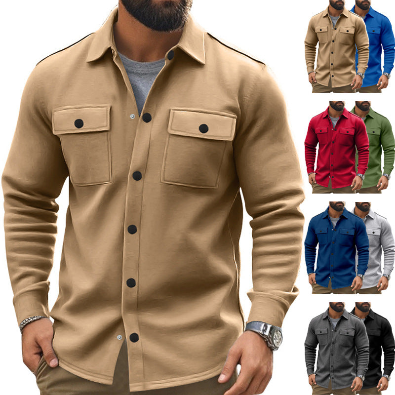Herren nan robuste Wollfleece-Überhemdjacke mit aufgesetzten Brusttaschen und Druckknopfleiste Drune