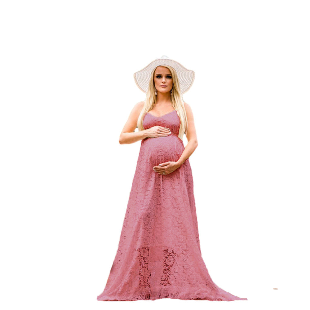 Damen Elegantes Spitzen Schwangerschaft Maxi Kleid Drune