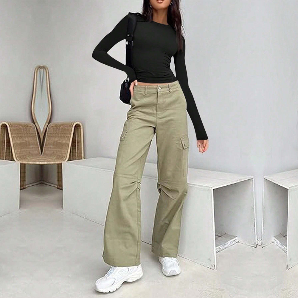Damen langärmliges Basic Shirt mit elegantem Rundhalsausschnitt Drune