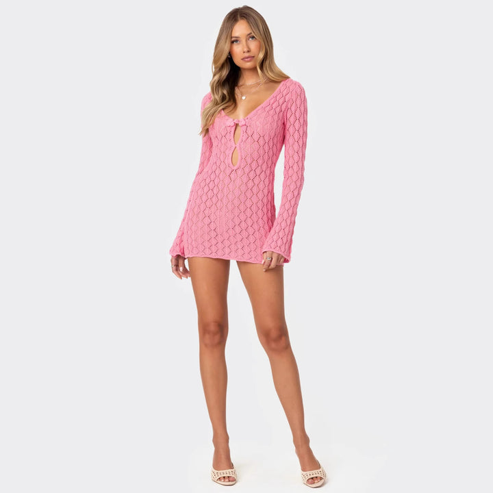 Damen Strickkleid mit raffinierten Ausschnitten und langen Ärmeln Drune