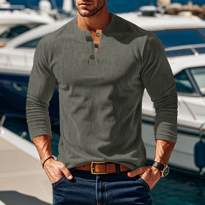 Herren Langarm-Henley-Shirt mit strukturiertem Design und Knopfdetails Drune