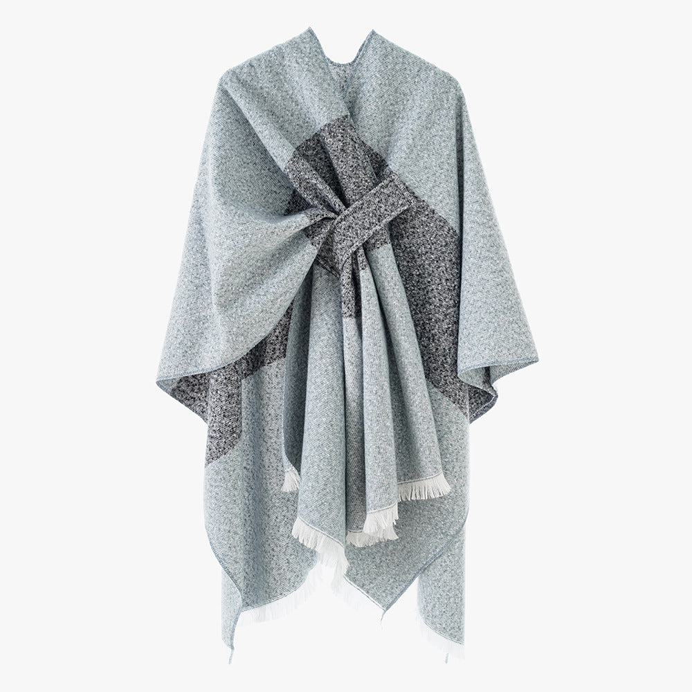 Damen Luxuriöser Oversize Poncho aus hochwertigem Mischgewebe Drune