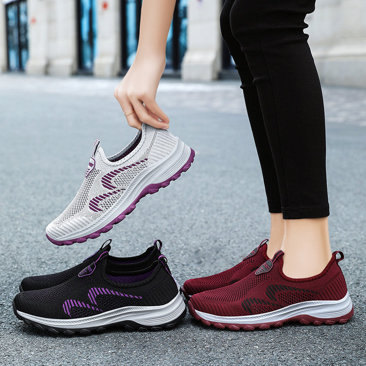 Damen nan leichter atmungsaktiver Strick-Slip-On Sneaker mit stoßdämpfender EVA-Zwischensohle und griffiger Profilaußensohle Drune