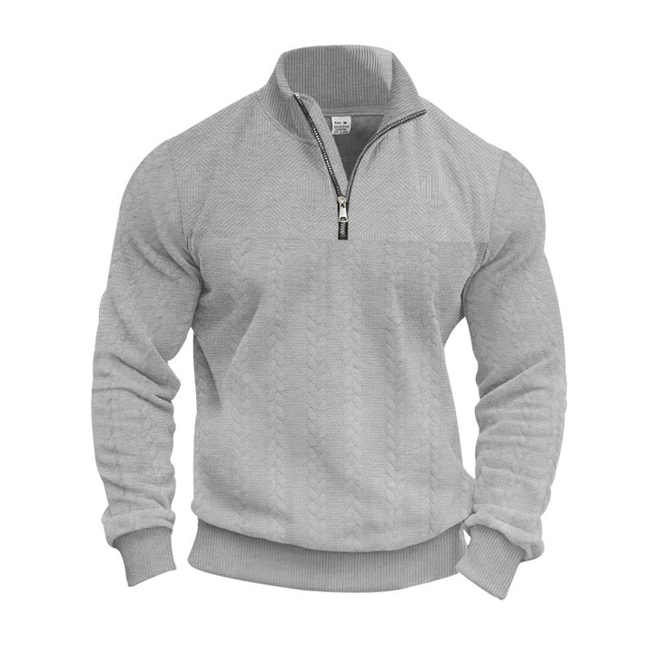 Herren Strickpullover mit halbem Reißverschluss und strukturierter Oberfläche Drune