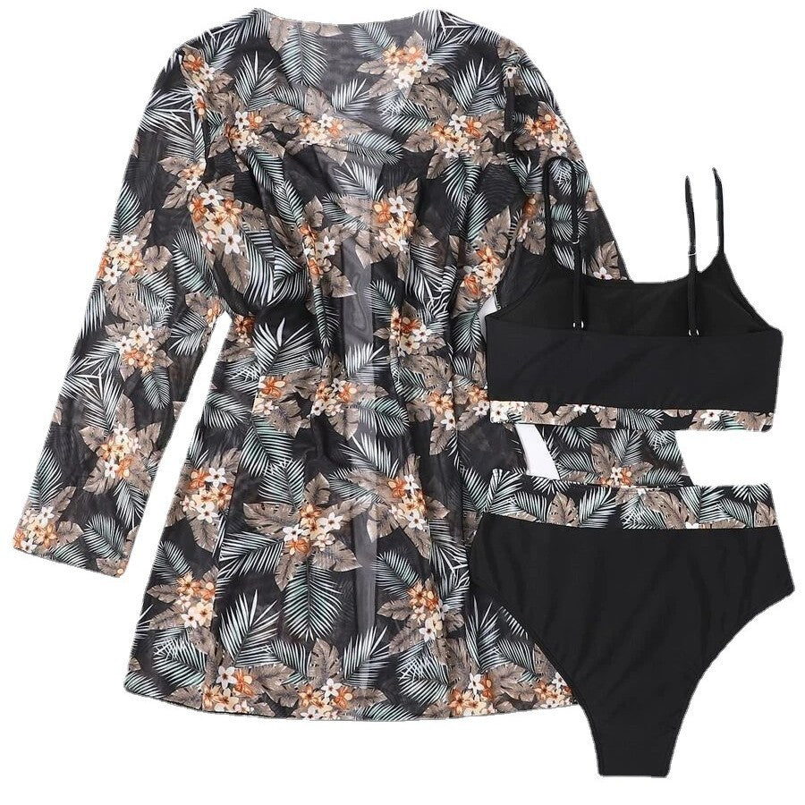 Damen Bikini-Set mit hochgeschnittenem Höschen und floralem Kimono Drune