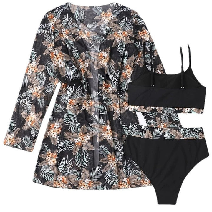 Damen Bikini-Set mit hochgeschnittenem Höschen und floralem Kimono Drune