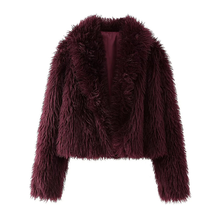 Damen kuschelige Kunstfelljacke mit Schalkragen und eleganter Silhouette Drune
